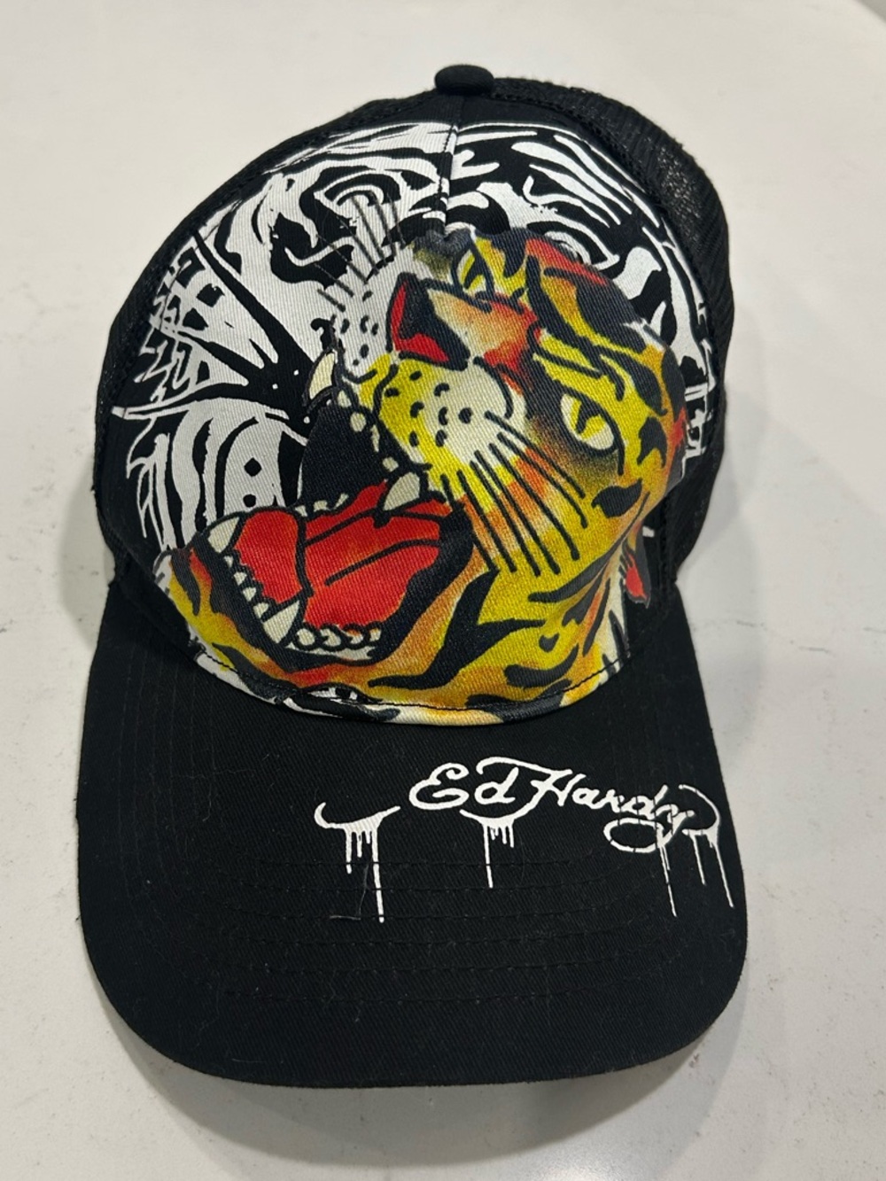 Ed Hardy Tiger Mesh Trucker Snapback Hat Y2K Tattoo Cap